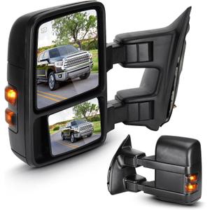Towing Mirrors for Ford F-250 F-350 F-450 F-550 Super Duty 2008-2016 Power Heated with Smoke Turn Signal Manual Folding Telescoping (1 Pair)