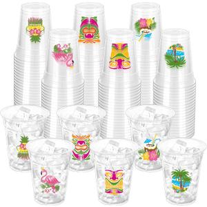 60 Pcs Hawaii Luau Plastic Cups,12oz Disposable Hawaiian Party Plastic Cups Tiki Themed Luau Cup Hawaii Hibiscus Pineapple Tropical Cup for Hawaiian Birthday Party Summer Beach Pool Party Supplies