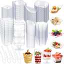 Tessco for you 800 Pcs Mini Appetizer Plates Dessert Cups Spoons Forks Set Dessert Containers Assorted Shape Plastic Parfait Cups Disposable Spoon Forks for Party Serving (Clear)