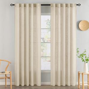 MIULEE Linen Curtains 84 Inch Length 2 Panels for Bedroom Living Room, Soft Thick Linen Textured Back Tab Window Drapes Semi Sheer Light Filtering Rod Pocket Modern Farmhouse Decor