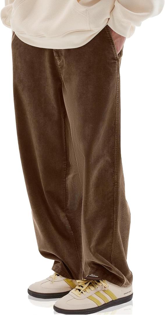 HOTake Men's Casual Corduroy Pants Relaxed Fit Baggy Sweatpants Men M(34) Dark Brown