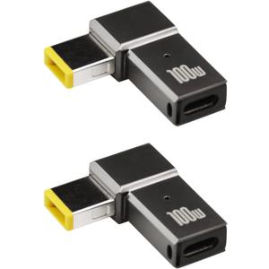 Flylin 2Pcs USB C to Slim Tip Adapter, 100W 5A Laptop Charging Cable Adapter with USB C Female Input to Slim Tip Rectangle, Zinc Alloy PD Charge Converter for Lenovo Laptops