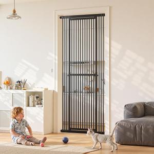 Gardner Pet 51"-87" Extra Tall Cat Gate for Doorway, 27.56"-37" Wide Included 4 Extension Kits, No Drilling Pressure Mount Kit Full Door Gate for Dogs (Black, 51"-87" High)