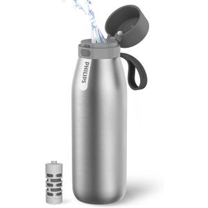 PHILIPS Water Bottle with Filter, Filter Water Bottle Stainless Steel with GoZero Everyday BPA-Free Tap Water Filter, Water Filter Bottle Keep Drink Cold 24 Hours, 1 Filter for 40 gal / 2 Months
