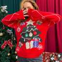 Ugly Christmas Sweater Soft Lightweight Warm Pullover Holiday Chunky Christmas Sweaters Tops Vintage Stylish (Medium, 07-women-red-tree)