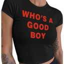 RoseSeek Women's Cropped Letter Graphic T Shirt Crewneck Short Sleeve Slogan Tee Streetwear Black Small (Black, M)
