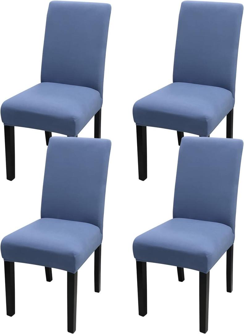 JQinHome 4 Pcs Dining Chair Slipcover, High Stretch Removable Washable Chair Seat Protector Cover for Home Party Hotel Wedding Ceremony (Gray Blue)