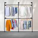 Industrial Pipe Clothing Rack Metal, Minimalist Retro Walk-in Closet System, Heavy Duty Wall Mounted Industrial Pipe Closet Organizer for Hanging Clothes ( 2 Tier, 88.58"H x 78.74W x 9.84"D)