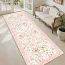 Washable Runner Rug 2'x6',Pink Rug Runners Non Slip,Long Boho Rugs for Hallways Kitchen Bathroom Bedroom Entryway,Botanical Farmhouse Bohemian Distressed Floor Carpet,Blush Floral Bird