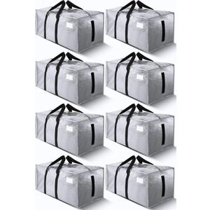 HOMESURE Supports 200lbs Heavy Duty Moving Bags - Strong Zipper & Wrap-Around Handles - Water-Resistant Storage Totes, Durable Alternative to Moving Boxes - 8 Pack - Silver
