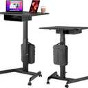 AVLT 44" Height Adjustable Foot Pedal Rolling Desk with Shelf (3 ft 8 inches) - Pneumatic Laptop Standing Desk Cart - Mobile Laptop Cart - Black Computer Projector Cart with Brake Casters