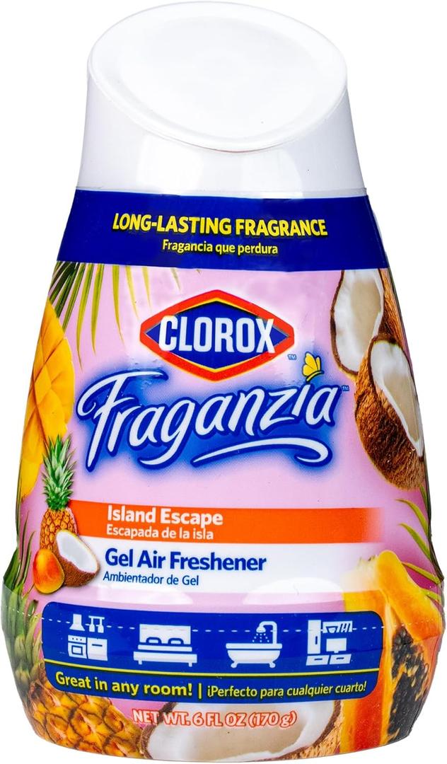 Clorox Fraganzia Gel Air Freshener Cone, Hawaiian Escape Scent - No-Plug, Battery-Free Air Freshener for Small Rooms, Closets, Kitchens, Bathrooms, Offices and More, 6 Ounce (6 Fl Oz (Pack of 1))