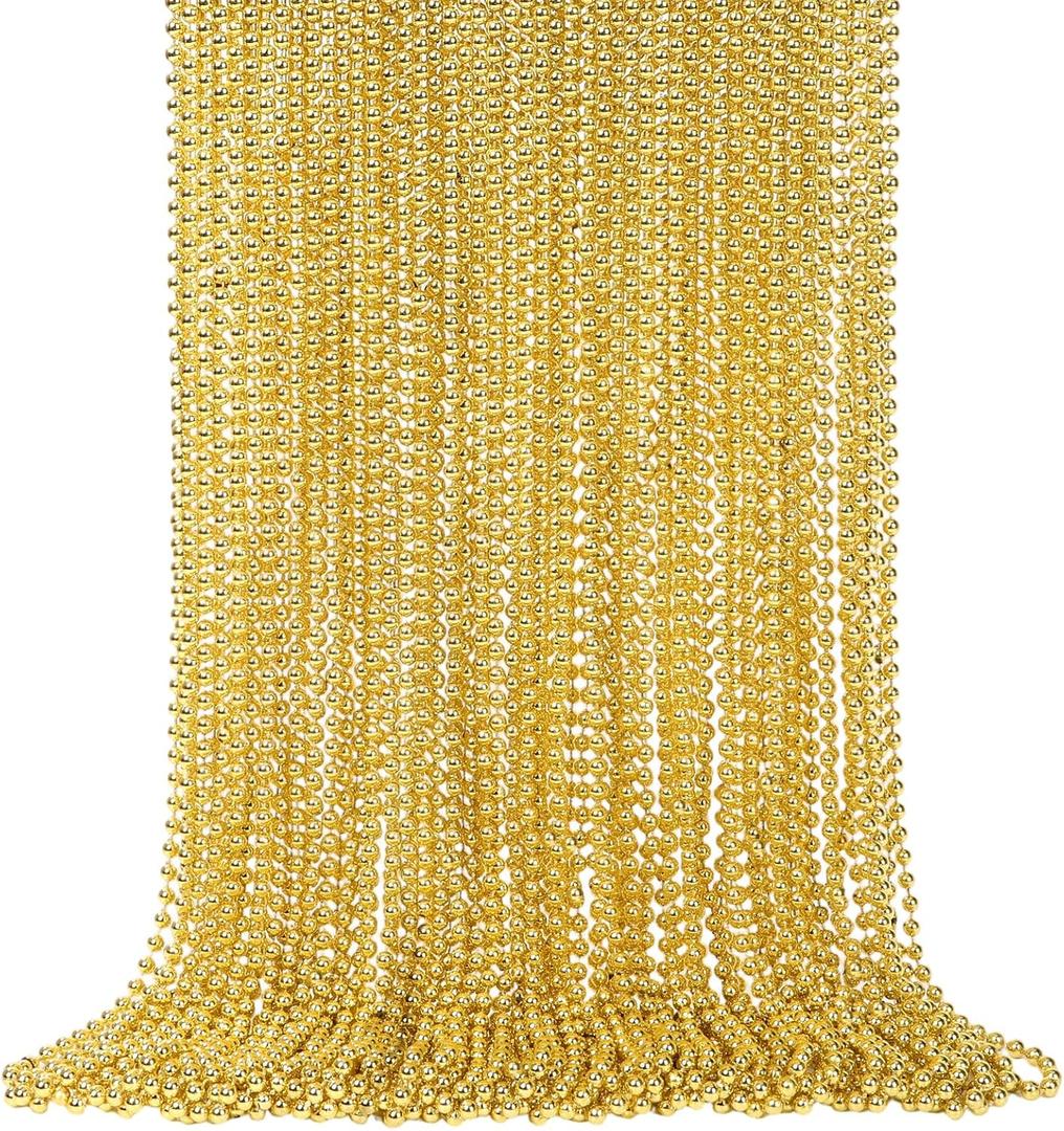 2 x 48 Pack 33 Inch Gold Mardi Gras Plastic Beads Necklaces - Party Favors for Parade Throws, Festival Decorations, Wedding, Birthday Celebrations & Costume Dress Up