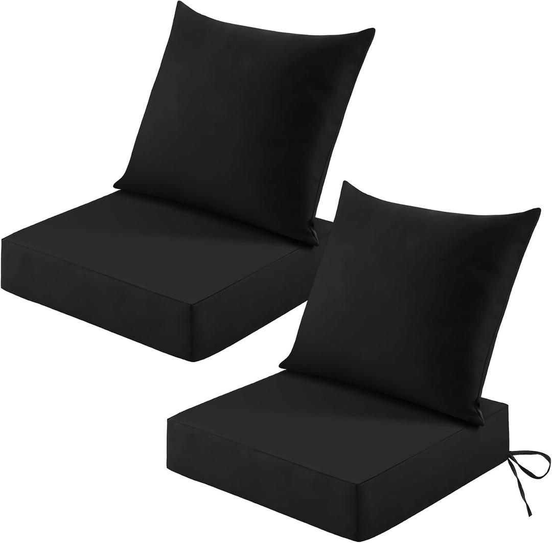 Patio Cushions for Outdoor Furniture, 24x24 Outdoor Couch Cushions, Waterproof & Fade-Resistant Patio Chair Cushions with Removable Cover, Replacement Outdoor Deep Seat Cushion, Black (Set of 2), 24*24+5.75/25*22.5"