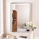 JISOSO Brushed Nickel Bathroom Mirror 24x36 Inch, Brushed Silver Metal Frame Mirror Wall Mounted, Rounded Rectangle Bathroom Vanity Mirror, Tempered Glass, Anti-Rust, Horizontal/Vertical