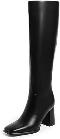 Modatope Knee High Boots Women Chunky Heel Square Toe Tall Boot for Women High Heel Side Zipper Long Boots, Size: 9