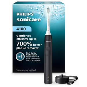 Philips Sonicare 4100 Series Electric Toothbrush  Sonic Toothbrush with Advanced Sonic Technology, Pressure Sensor, Two Intensity Settings, Smartimer & Quadpacer, Black, Model HX3681/24