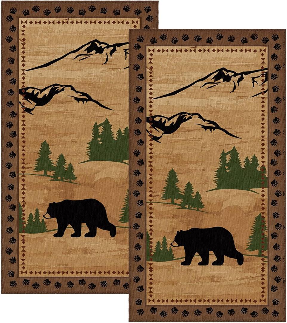 2 Pcs Bear Hand Towel Set Cabin Forest Bear Absorbent Bathroom Towel Rustic Wildlife Dishcloths for Kitchen Decoration Black Brown Bath Towels Decorative Kitchen Guest for Spa Hotel 28x14inch
