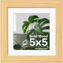 Egofine 5x5 Picture Frames Made of Solid Wood Covered by Plexiglass Display 4x4 with Mat or 5x5 without Mat, for Table Top Display and Wall Mounting Photo Frame, Natural Wood
