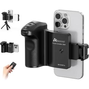 AMAZEAR Shutter Grip for iPhone 17 Pro Max/Android Mobile Phones with 5000mAh Power Bank, DSLR Camera Style Cellphone Photography Handle with Bluetooth Remote, Compatible iOS26, Black