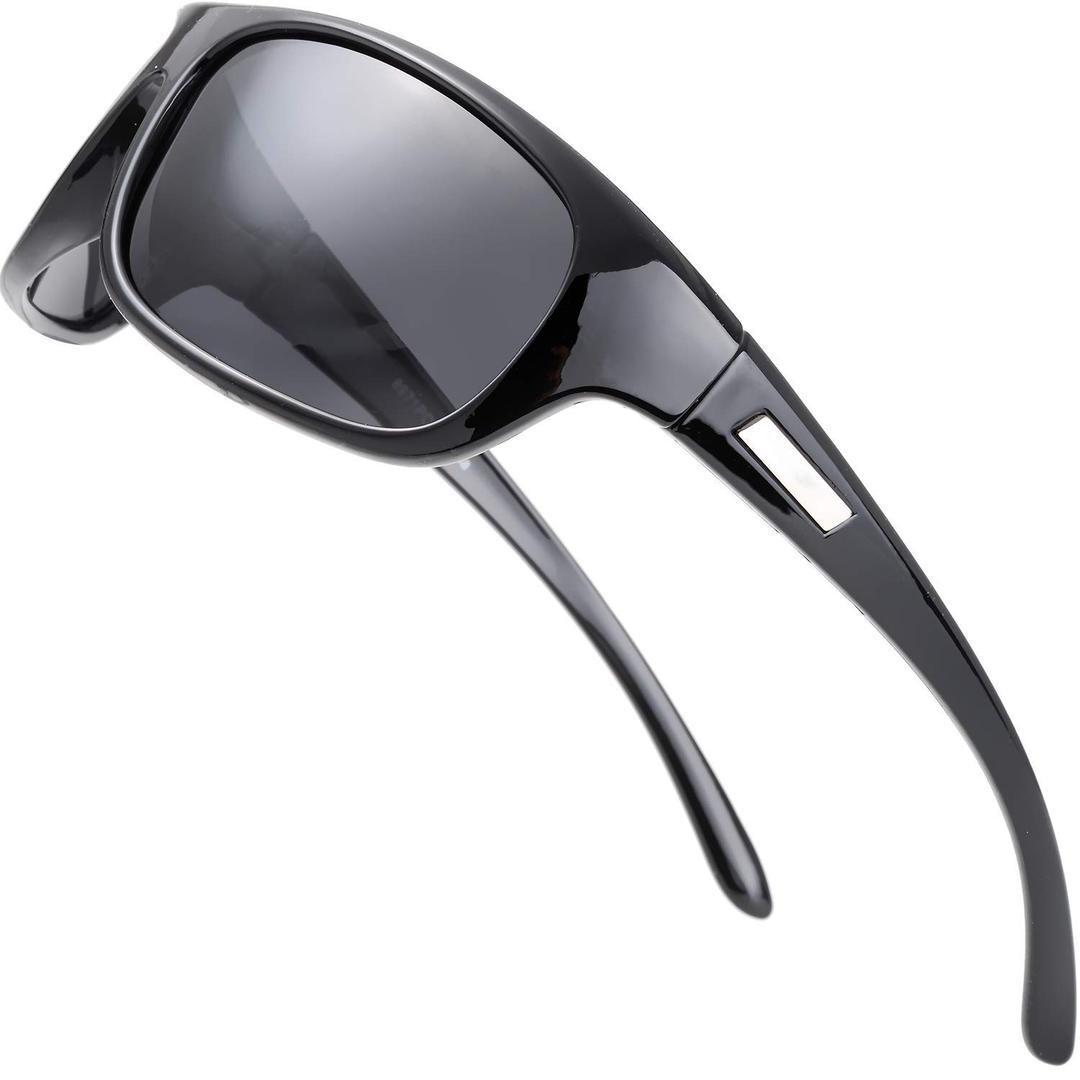 The Fresh Polarized Sports Sunglasses for Men Women Baseball Running Cycling Fishing Driving Golf Softball Hiking Sun Glasses (2-Shiny Black, G15 Green)