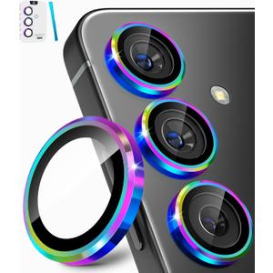 CloudValley for Samsung Galaxy S25 Camera Lens Protector, 9H Tempered Glass + Aluminum Alloy Metal Individual Lens Protective Ring, [1 Second Installaion] Ultra-HD Tempered Glass Cover,Colorful