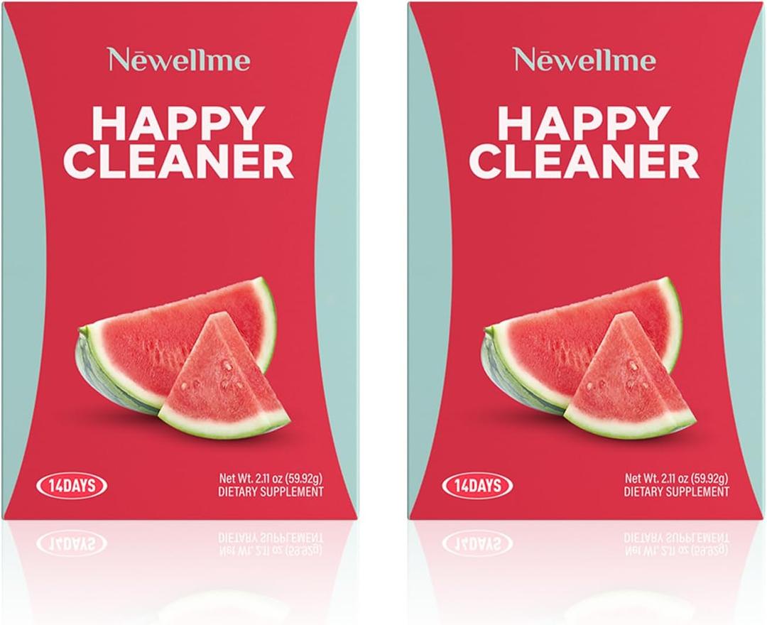 NEWELLME Happy Cleaner Digestive Supplement Powder, Gut Health Drink Mix with Probiotics, Digestive Enzymes & Fiber, Supports Digestion and Bloating, Watermelon Flavor, 28 Sachets (2 Boxes)