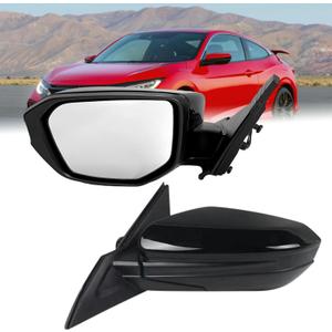 Driver Side Mirror Compatible with Honda Civic 2016-2021 Manual Folding Power Adjustment Glass Non Heated 3-Pins Rear View Door Mirror (Black)