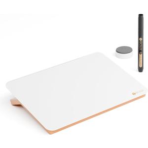 YEOUX Glass Desk Whiteboard with Reversible Wood Stand, Desktop Small White Board, Reusable Mini Dry Erase Board 6.7"x9.5" for Office, Home, School, Marker&Eraser Included (Beech-white Horizontal)
