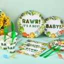 350 Pcs Dinosaur Baby Shower Party Favor Rawr Its a Boy Disposable Tableware Napkins Cups Knives Forks Spoons for 50 Guests Dino Birthday Party Decoration (Green)