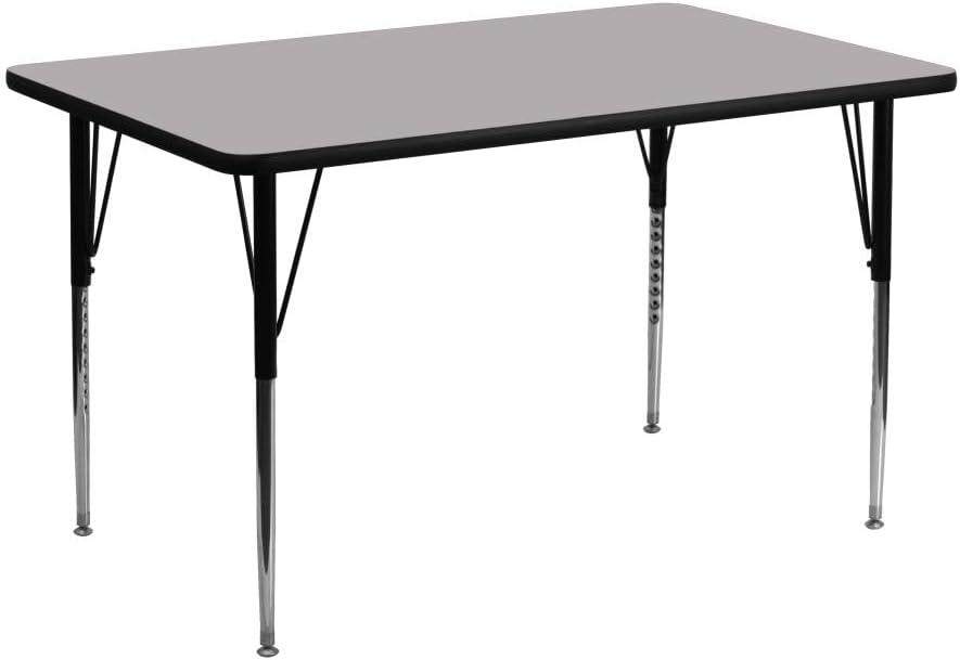 Flash Furniture 24''W x 48''L Rectangular Grey Thermal Laminate Activity Table - Standard Height Adjustable Legs