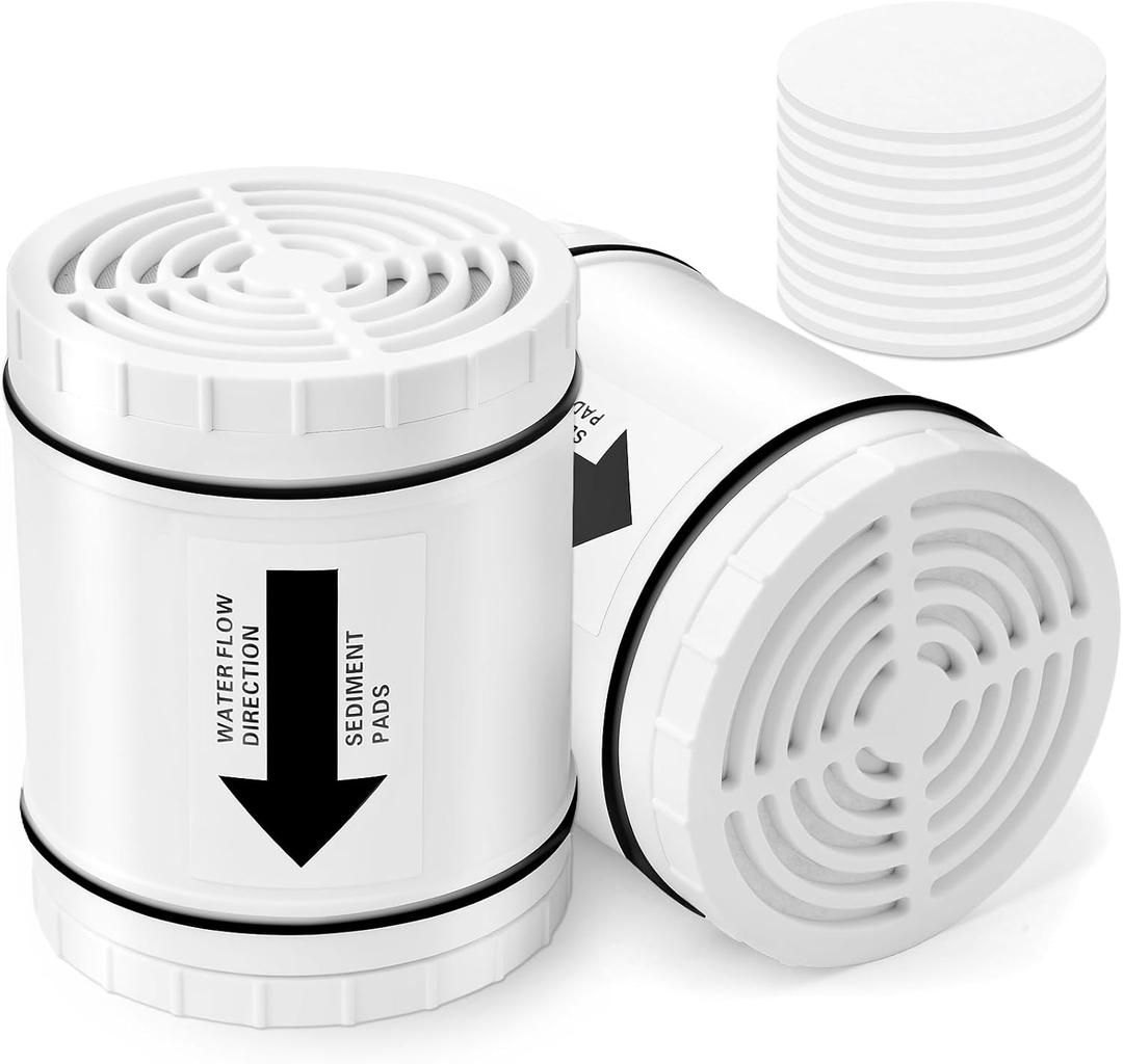 High Output Shower Filter Replacement Compatible With AquaBliss SF400 & SF500, For Hard Water Remove Chlorine And Other Impurities, 2 Pack Shower Filter + 10 Pack Sediment Pads