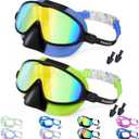 Vvinca Swim Goggles with Nose Cover, 2 Pack Wide View Diving Mask Anti-Fog UV No Leak Toddlers Swimming Goggles for Kids 3-15 (03-Black Blue& Black Green)