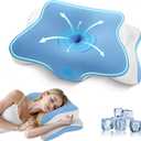 JINXIA Cervical Neck Pillow for Sleeping, Odorless Memory Foam Pillows & Cooling Cover, Ergonomic Orthopedic Neck Support Pillow for Side Back Stomach Sleepers, Neck and Shoulder Pain Relief, Blue