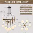 Farmhouse L28 '' Wooden Chandeliers with Milk Glass Globes Lampshades, Rustic Unique Mid Century Long 6-Light Pendant Chandelier Lighting for Living Dining Room Entryway Foyer Bedroom Kitchen,G9