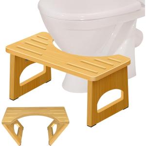 Foldable Toilet Stool, 7.5 Inch Poop Stool for Bathroom, Bamboo Toilet Stool Squat Adult, Collapsible Squatting Potty Stool with Non-Slip Strip - Improve Squatting Posture and Comfort, Wood