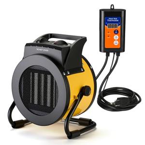 Aarcinhke Greenhouse Heater with Digital Thermostat, 1500W Electric Grow Tent Heaters, 3S PTC Fast Heating, 3 Modes Adjustment, Overheat Protection for Patio, Grow Tent, Greenhouse, Outdoor, Yellow