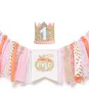 Pumpkin Banner for 1st Birthday - Highchair Banner for First Birthday Theme Decoration, Cake Smash Photo Prop, Pumpkin crown hat, Fabric Rag Garland Banner.