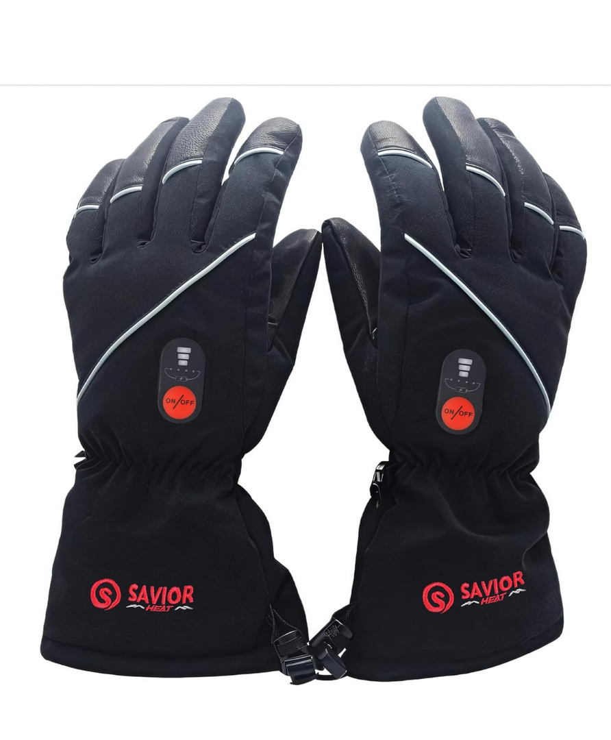 SAVIOR HEAT Heated Gloves for Men Women, Rechargeable Electric Heated Leather Skiing and Snowboarding Gloves, Small