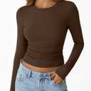 Trendy Queen Womens Long Sleeve Shirts Crop Tops Fall Fashion 2026 Going Out Basic Winter Clothes (Brown, XS)