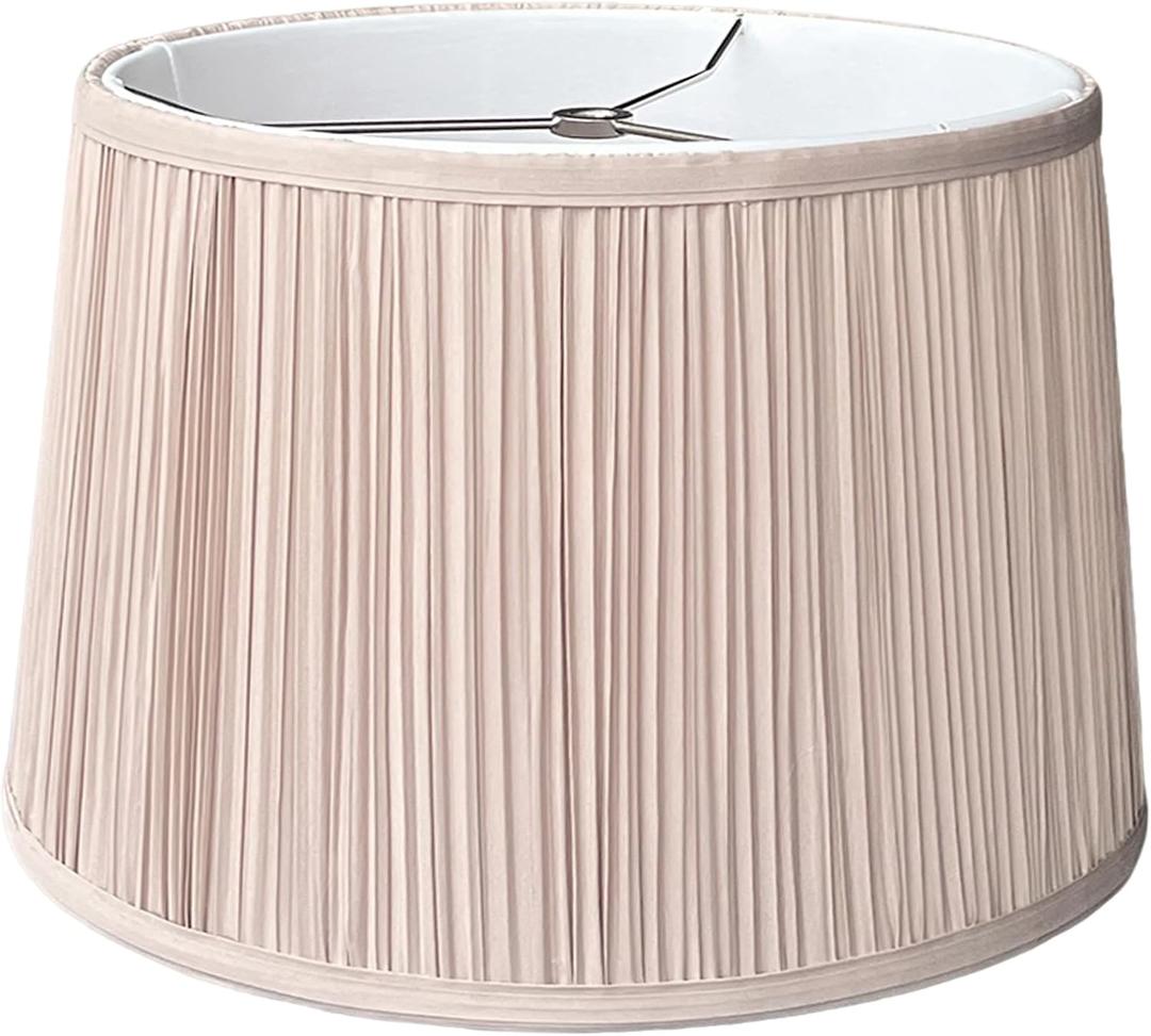 Beige Large Drum Lampshade, 14.5"Top x 16"Bottom x 10"High Pleated Fabric