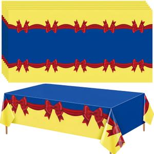 6 Pcs Princess Snow Themed Party Tablecloth 54x108 Inch Blue and Yellow Red Bow Plastic Table Cover Disposable Snow Princess Table Cloth for Birthday Party Supplies