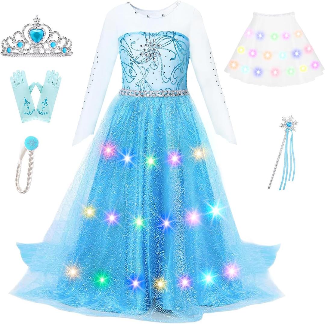 Girls Princess Elsa Dress Costume - Halloween Birthday Party Dress Up for Toddler Girl Kids (Blue-light), Size: 2-3 Years