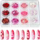 12 Boxes Valentine's Day Nail Glitter Heart Nail Sequins Holographic Red Pink Heart and Hollow Heart Lip Sequins 3D fingernail Laser Flakes for Women Girls Makeup fingernail Decoration(Vivid Color)