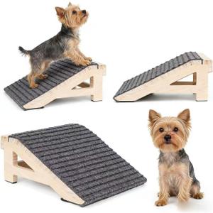Wood Dog Ramp Stairs for Outdoor, Low Angle Dog Ramp for Stairs | 4.2"H, 2 Pack, ups to 170lbs, Premium Solid Wood, Anti-Slip Carpet Surface, Dog Stairs for Small Dogs, Footrest & Stretcher