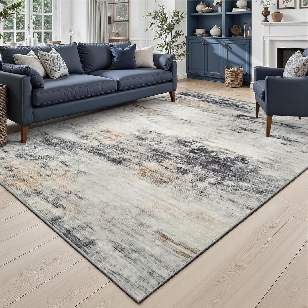 Toneed Abstract Area Rug 5x7 Modern Washable Rug Soft Non Slip Rug Low Pile for Bedroom Living Room Dining Room Grey/Brown