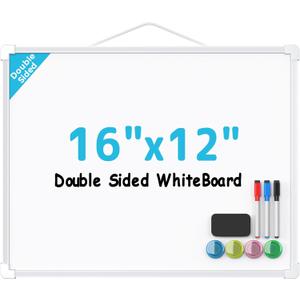 MaxGear Double-Sided Dry Erase Board for Wall, 16"x12" Hanging Whiteboard, Small Dry Erase White Board with 3 Markers and 4 Magnets, Portable Whiteboard for Planning, Drawing, Memo, to Do List