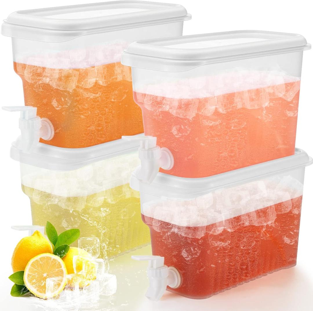 Hoolerry 4 Pack 0.8 Gallon Drink Dispenser for Fridge with Spigot Plastic Beverage Dispenser for Juice Lemonade Iced Tea Water Refrigerator Drink Container for Parties