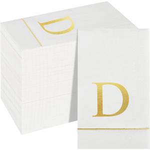 Ottin 120 Gold Foil Monogrammed Letter D Paper Guest Tower Elegant Metallic Initial Disposable Dinner Napkins for Bathroom Wedding Bridal Shower Engagement Banquet Rehearsal