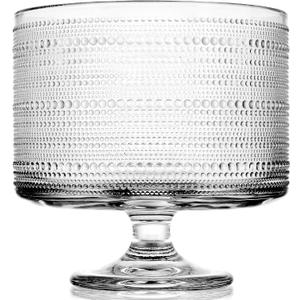 Glass Trifle Bowl with Pedestal, 3.43qt Footed Dessert Stand, Vintage Centerpiece Bowl for Layered Cakes, Fruits, Salad (Raindrop Pattern)